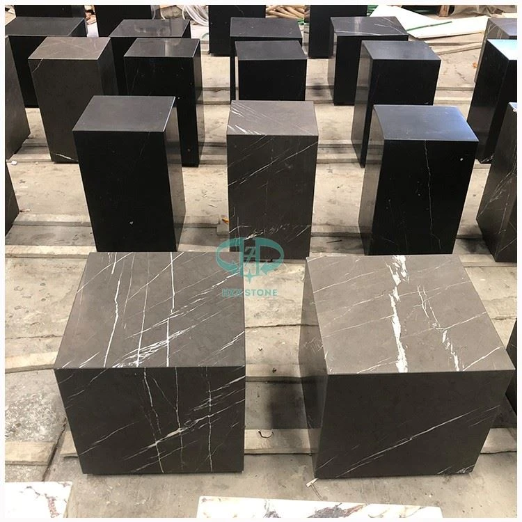 Black Marquina Marble Cube Side Table
