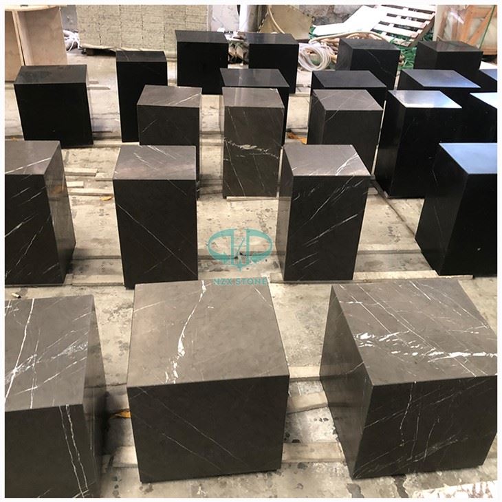 Black Marble Cube End Table