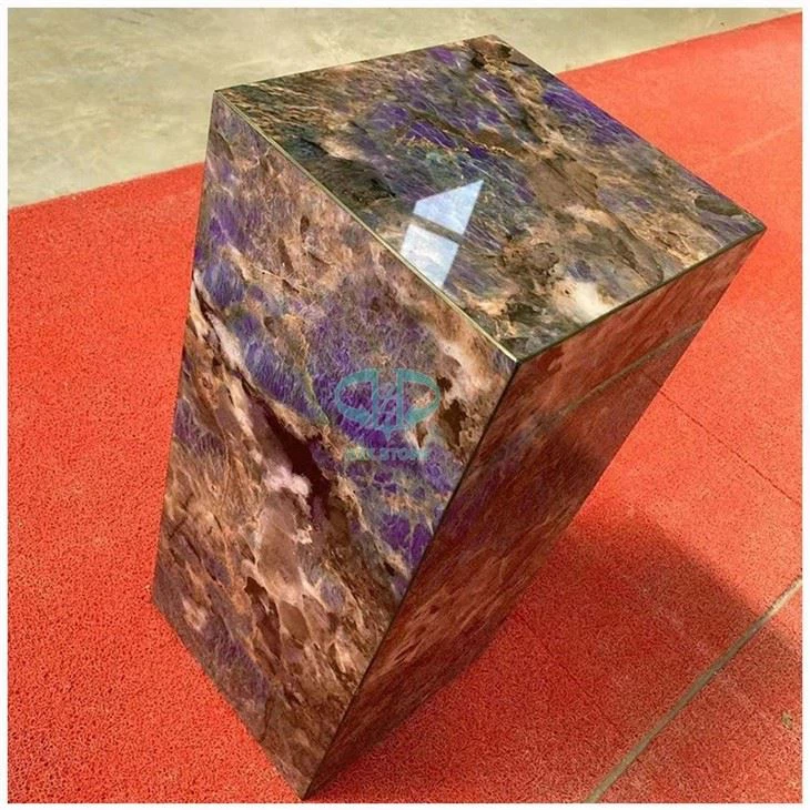 Blue Arttificial Stone Tall Plinth Side Table