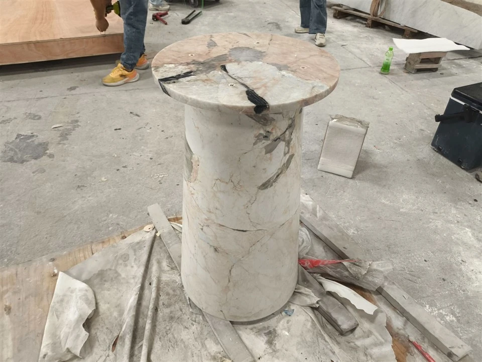 Pandora Beige Marble Side Table factory